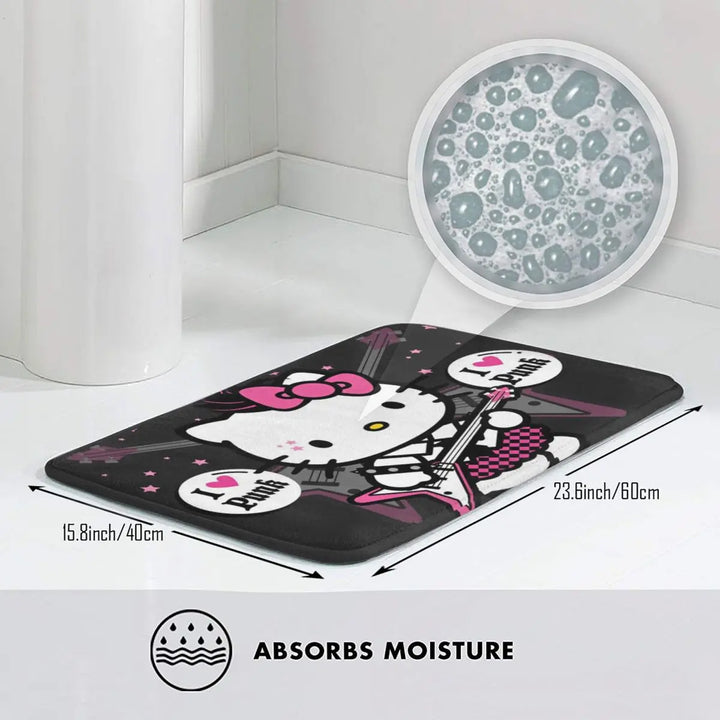 Hello Kitty Punk Music Memory Foam Bath Mat Rug Non-Slip Quick Dry Bathroom Floor Rugs Carpet For Bath Entrance Door Doormat