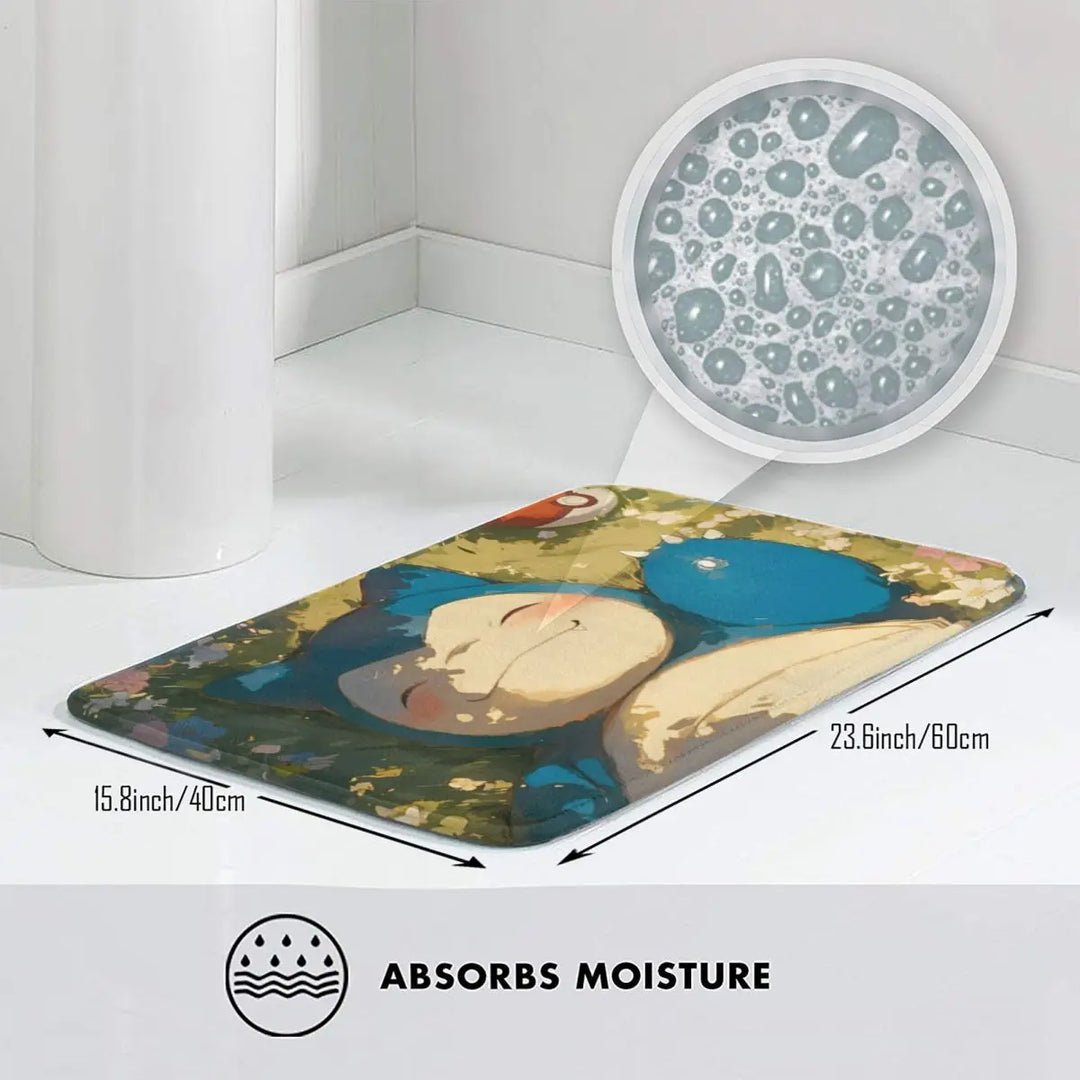 Anime Cartoon Snorlax Memory Foam Bathroom Rugs Ultra Soft Non-Slip Pokemon Carpet Bath Mat Water Absorbent for Entrance