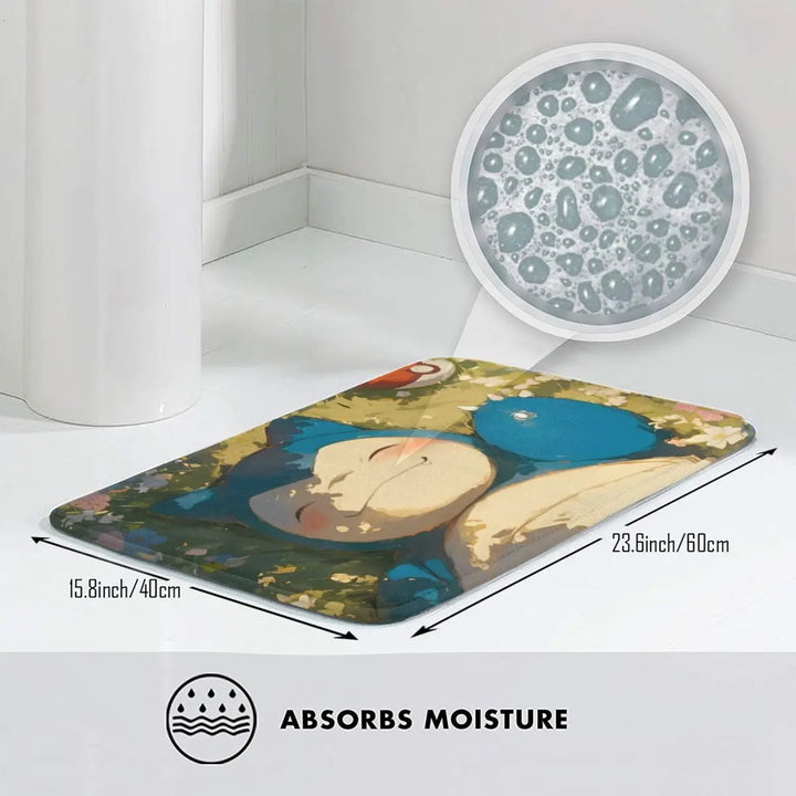 Anime Cartoon Snorlax Memory Foam Bathroom Rugs Ultra Soft Non-Slip Pokemon Carpet Bath Mat Water Absorbent for Entrance