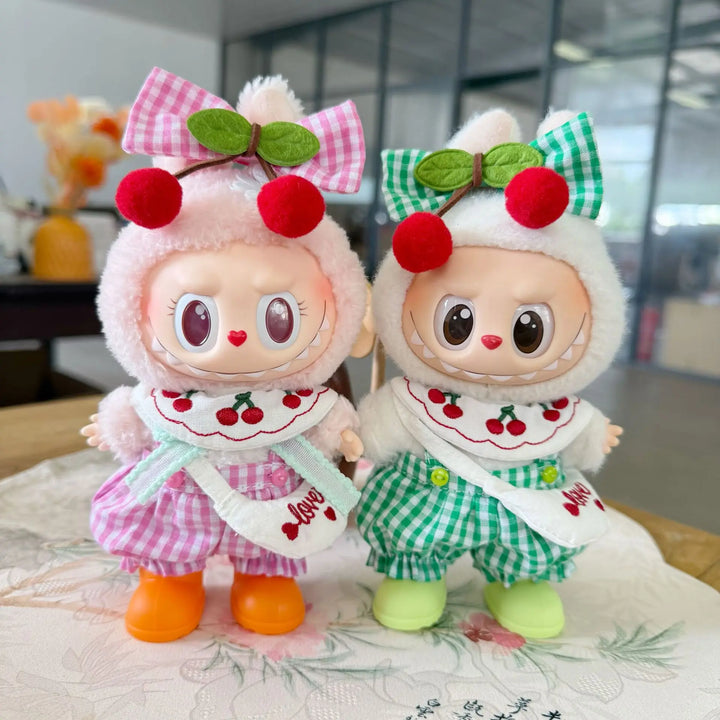 Labubu Doll Clothes Cherry-Themed Hair Accessory & Rainboots Set 15/17cm Plush Doll'S Clothes Labubu I II III Doll Accessories