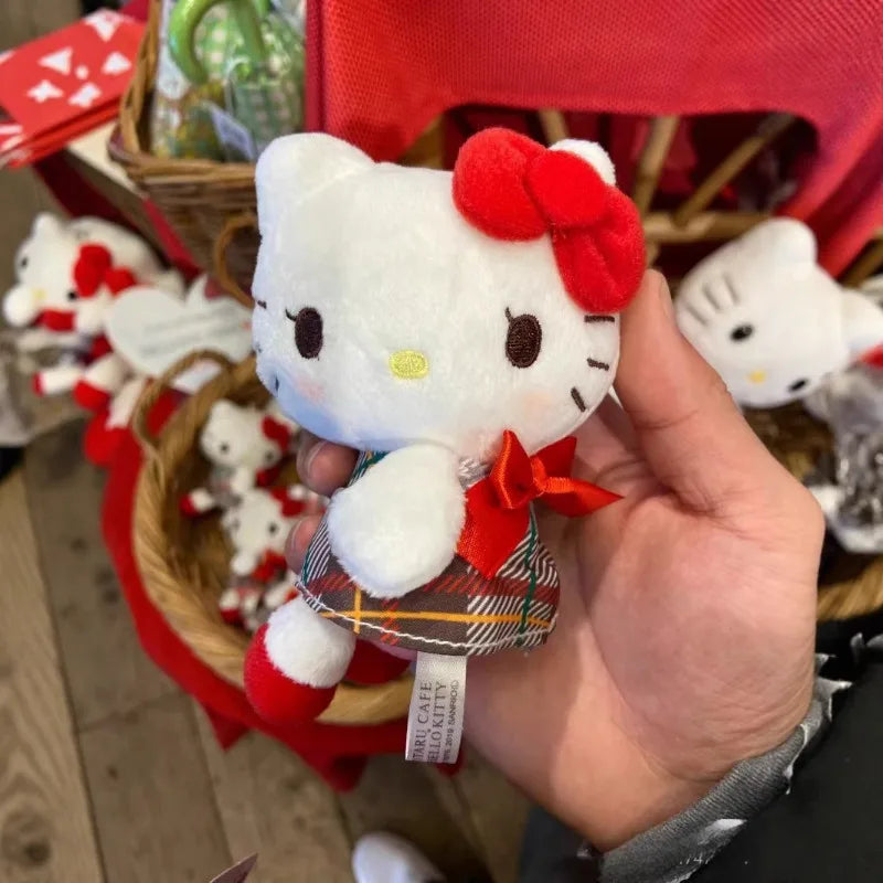New Sanrios Hello Kitty Plush KeyChain Red plaid Dress Kitty Hokkaido Otaru series KT Melody Stuffed Toys Pendant Bags Keychains