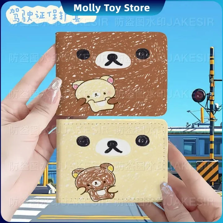 Kawaii Rilakkuma Driver'S License Protective Leather Cover Cartoon Cute Id Card Sleeve Anti Loss Wear-Resistant Girls Gifts