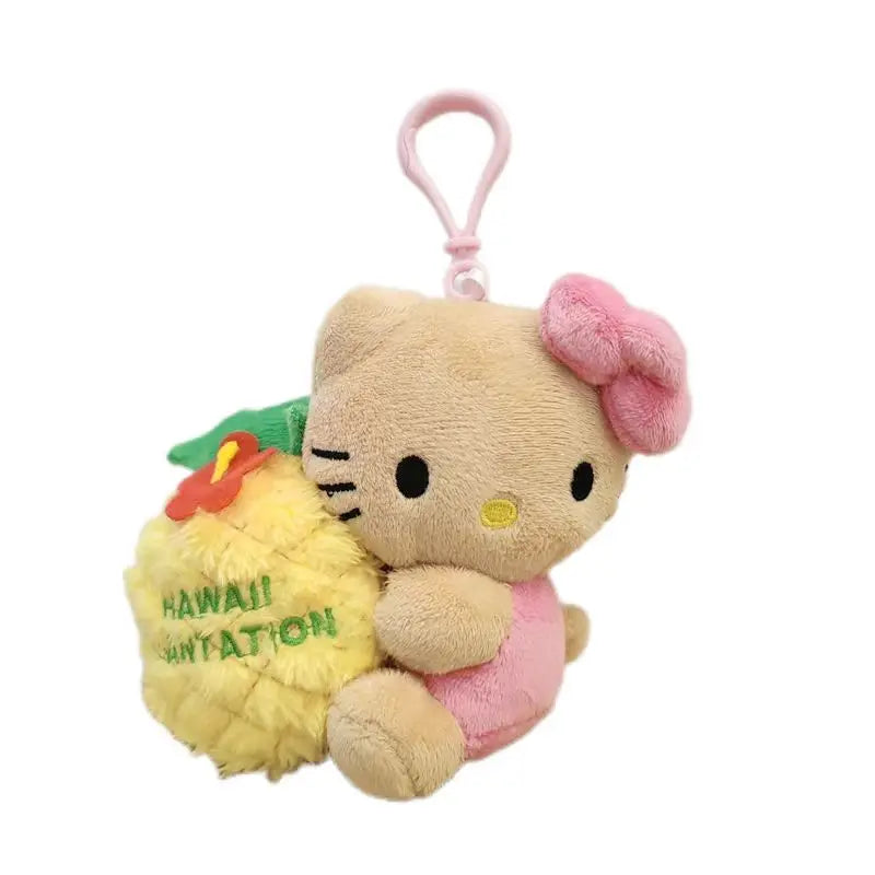 Sanrio Kawaii Cartoon Hawaiian Pineapple Black Skin Hello Kitty Plush Toys Pendant Keychain Accessories Friends Holiday Gifts