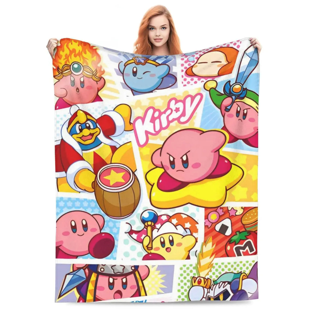 Video Games Knitted Blankets Coral Fleece Plush Kawaii Kirbyys Lightweight Thin Throw Blankets for Home Couch Bedspread