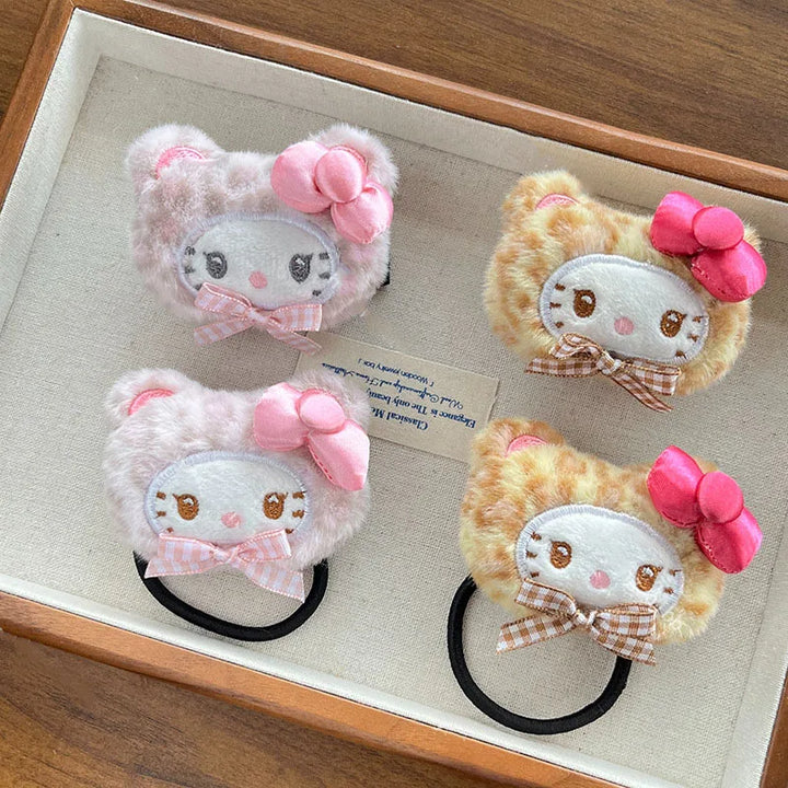 Kawaii Sanrio Hello Kitty Plush Hairpin Cartoon Leopard Hairbands Sweet Bangs Side Clip Hair Loop Decoration Girl Christmas Gift
