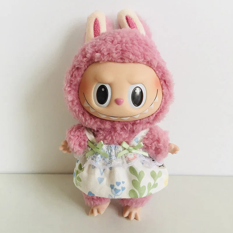 Cute Mini Plush Doll'S Fresh & Chic Sleeveless Dress 15/17cm Labubu I II III Idol Dolls Accessories For Sitting Party Clothing