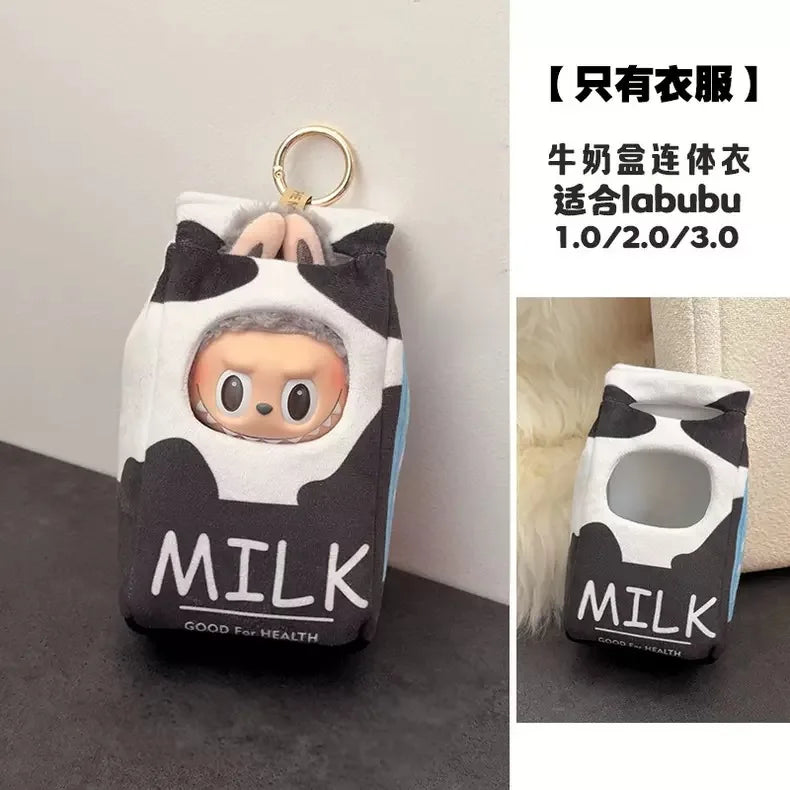 for Labubu 1-3 Gen 17cm Doll Outfits Milk Carton Onigiri Corn Chips & Ramen Bucket Set Bento Bag and Animal-Shaped Clothes