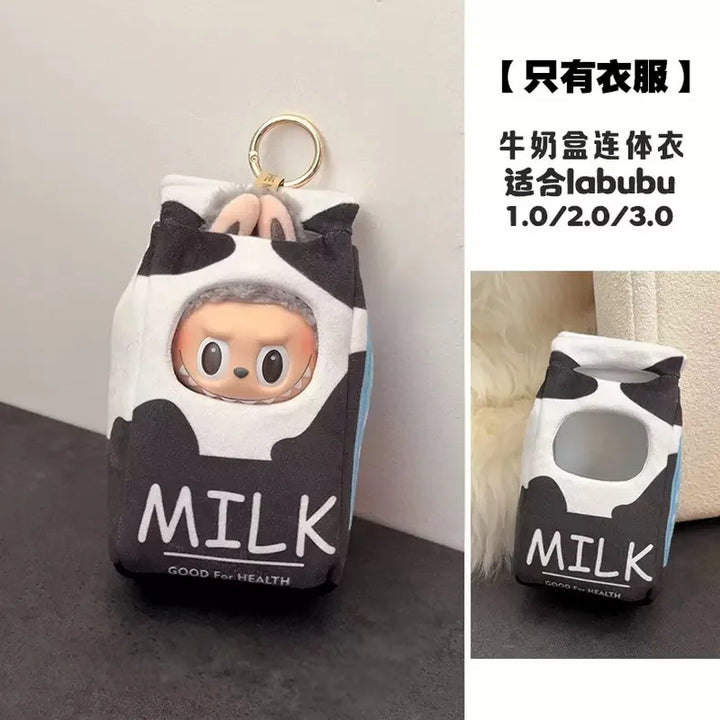 for Labubu 1-3 Gen 17cm Doll Outfits Milk Carton Onigiri Corn Chips & Ramen Bucket Set Bento Bag and Animal-Shaped Clothes