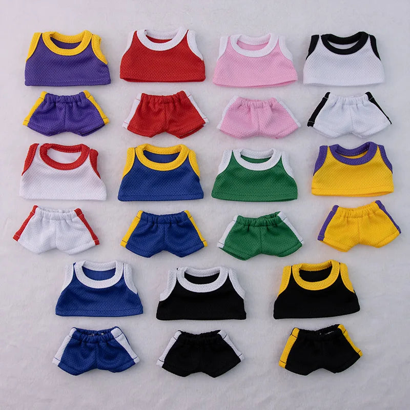 15/17cm Labubu Basketball Jersey Set Vinyl Doll Clothes with Hoop Charm Sitting Party Sports Theme Plush Dress-Up Toy Outfit