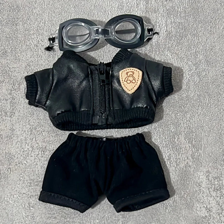 Clothes For Labubu Dolls 15/17Cm For LABUBU Sitting Party 1St 2Nd 3Rd Gen Black Leather Jacket Set Apparel Accessories