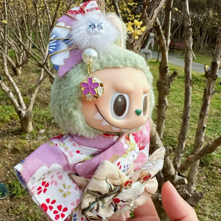 15/17cm Labubu 1st/2nd/3rd Generation Dolls Outfit Sitting Party Labubu Belt & Kimono Plush Doll'S Clothes Accessories