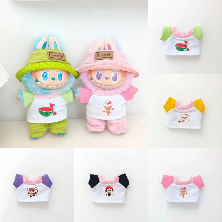 Labubu Doll Clothes Colorful Cartoon Print DIY Set 15/17cm Plush Doll'S Clothes Labubu I II Idol Dolls Sitting Party Accessories