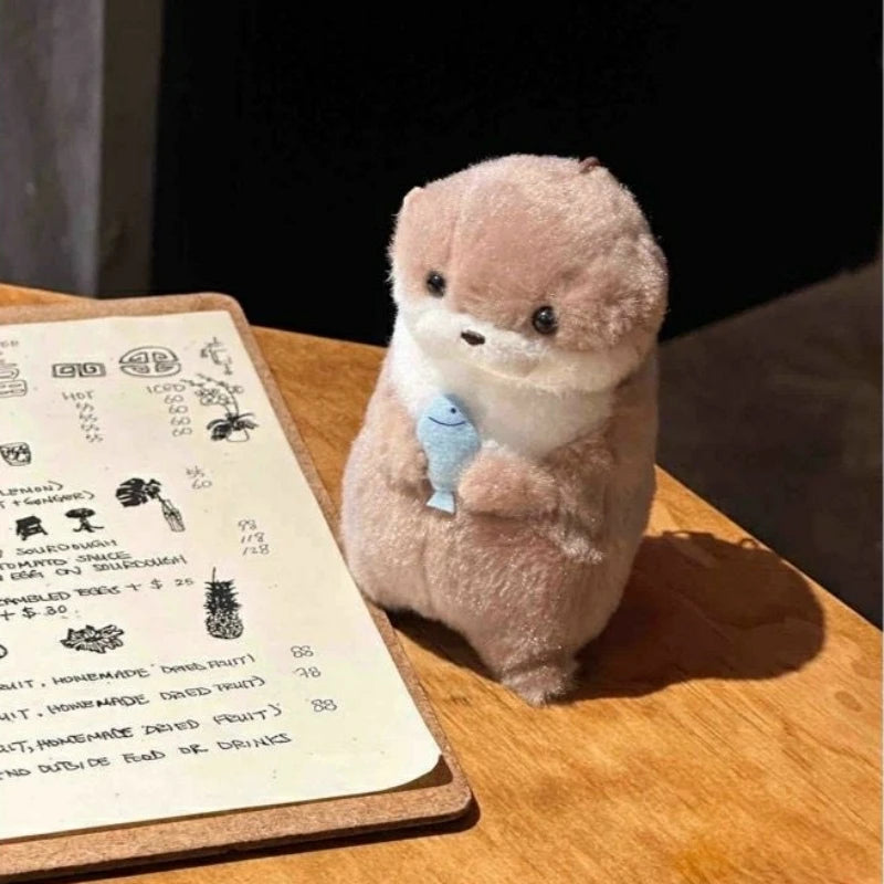 Cute Otters Holding Fish Plush Doll Keyrings Lightweight Hanging Pendant Props For School Bag Key Wallet Doll Toy Gifts 11cm