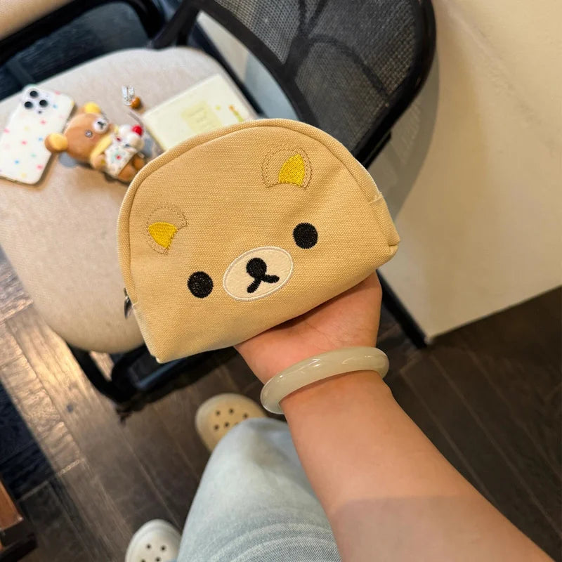 Kawaii Rilakkuma Canvas Storage Bag Cartoon Cute Makeup Bag Zero Wallet Portable Washing Bag Travelling Bag Cute Girl Gifts