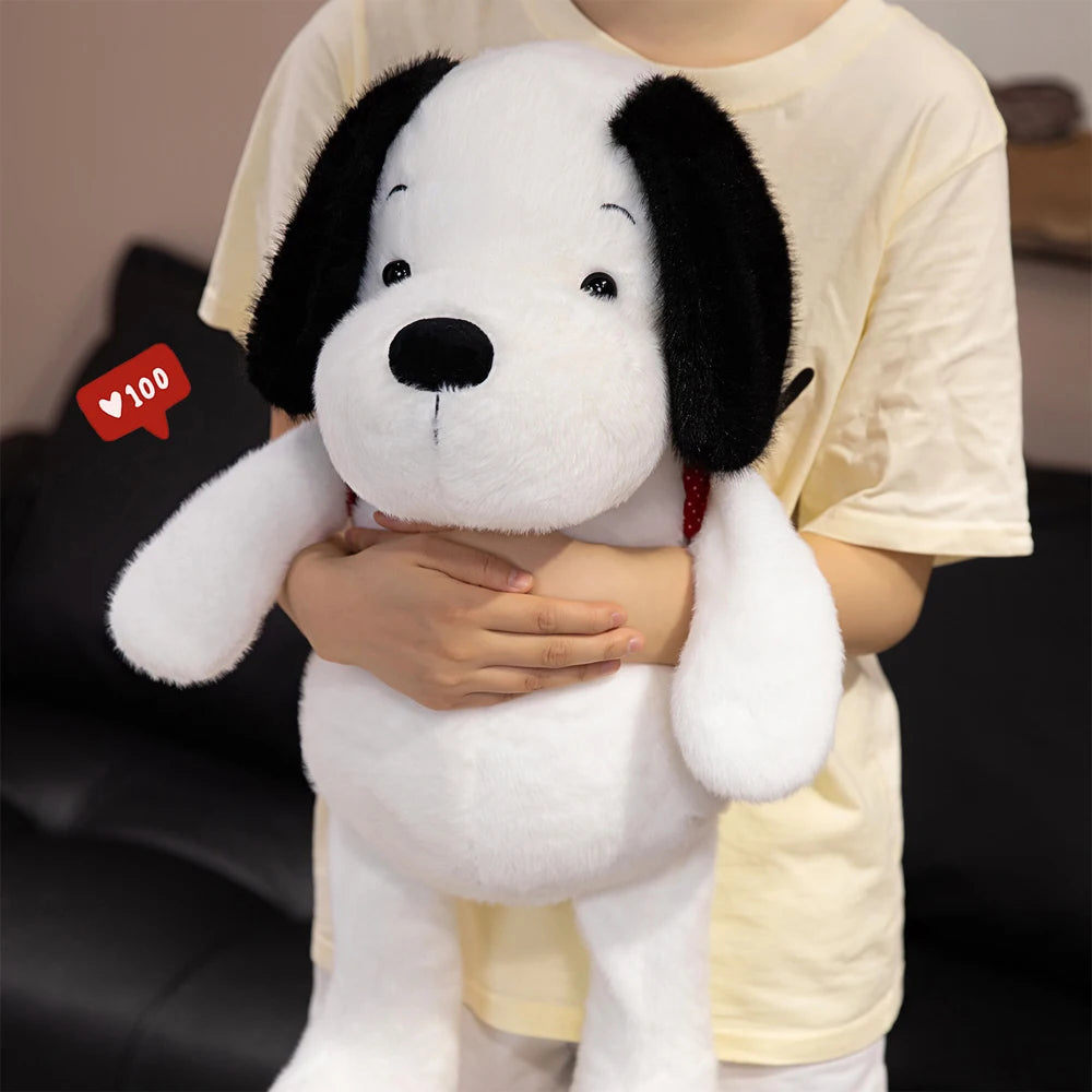 Cartoon Fluffy Puppy Dog Plush Toys Wearing Small Backpacks Cute White Dog Stuffed Animal With Small Eye Big Nose Kawaii Plushie