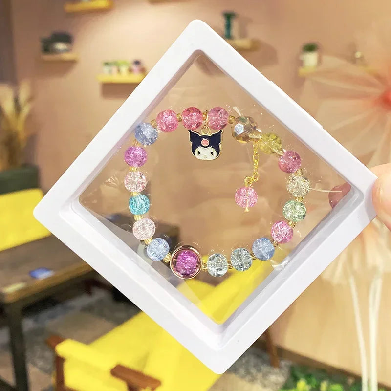 Kawaii Hello Kitty Beaded Bracelet Kuromi Cinnamoroll Lotso Colorful Cartoon Box Jewelry Girls Birthday Gift
