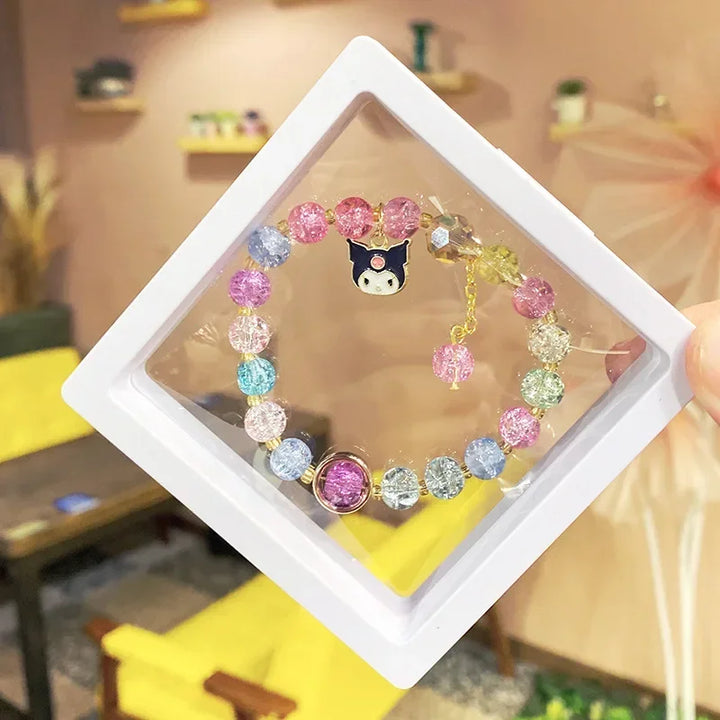 Kawaii Hello Kitty Beaded Bracelet Kuromi Cinnamoroll Lotso Colorful Cartoon Box Jewelry Girls Birthday Gift