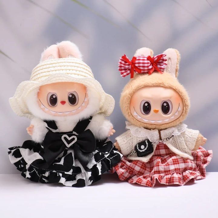 Labubu Doll Clothes Candy Heart Black & Red Two-Tone Dress Set with Camera 15/17cm Plush Doll'S Clothes Replacement Accessories