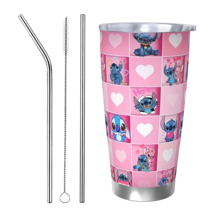 Lilo And Stitch Cartoon Insulated Tumbler with Lid Stainless Steel Coffee Mugs Office Home Thermos Bottle Cups, 20oz