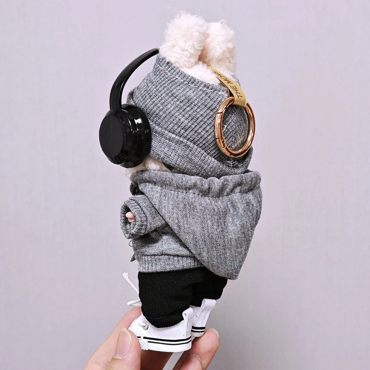 15cm/17cm Labubu Universal Hoodie Set Gray Trendy Outfit with Camera Glasses Headphones & Canvas Shoes Series 1-3 Compatible