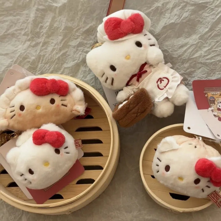 Sanrio Shanghai Breakfast series Hello Kitty plush toys Pendant Cartoon Kitty cat Kawaii dumpling Bread creativity Toy Keychain