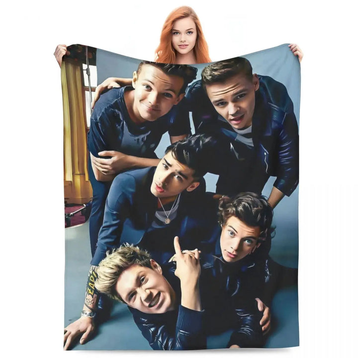 One-Direction Rock 1D Combinatio Blanket Velvet Spring Autumn Breathable Lightweight Throw Blanket for Bed Travel Bedspreads
