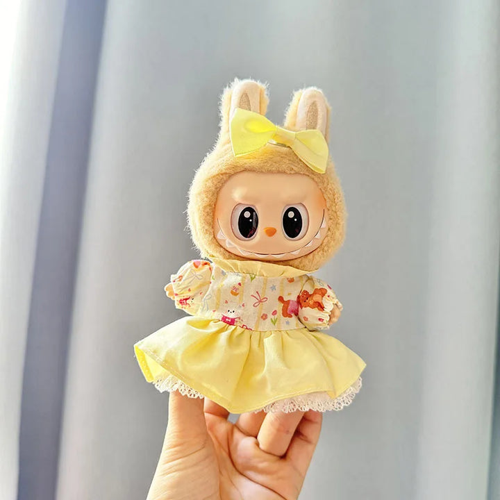 15cm/17cm Labubu Doll Clothing Sitting Party Doll Changing Small Animal Yellow Flower Skirt Strap Pants Couple Dress DIY Gift