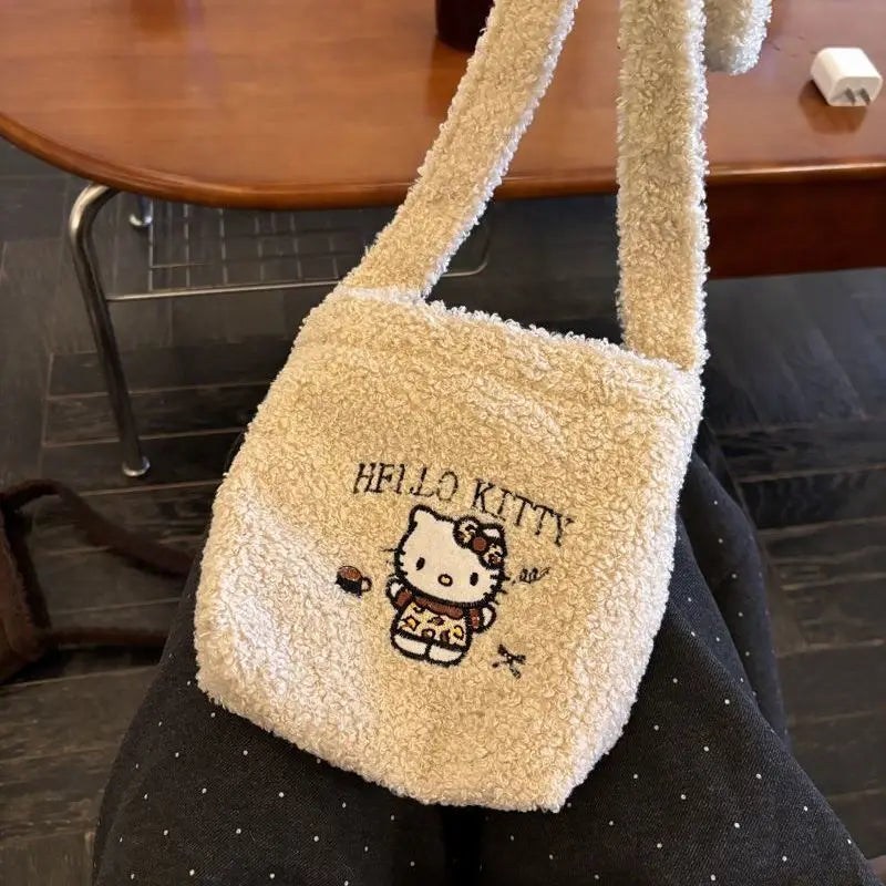 Kawaii Sanrio Hello Kitty Crossover Bag Cartoon Versatile Plush Handbag Girl Giving Friends Creative Birthday Gifts Peripherals