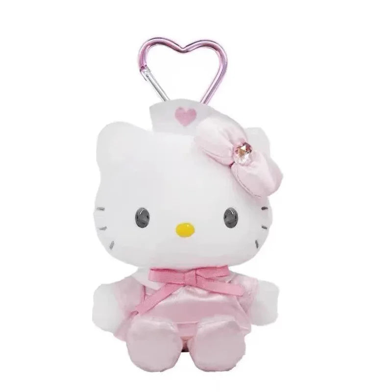 Kawaii  Sanrio Hello Kitty nic Angel Nurse Plush Toy Telescopic Keychain Backpack Pendant Accessories Girls Festival Theme Gifts