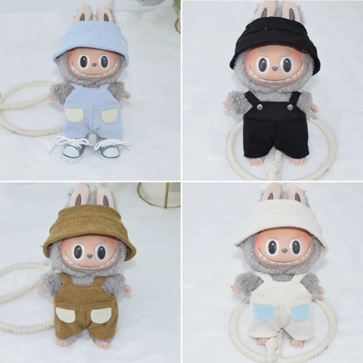 Labubu Doll Clothes Bucket Hat Overalls Dress Up Accessories 15/17cm Plush Doll'S Clothes Replacement