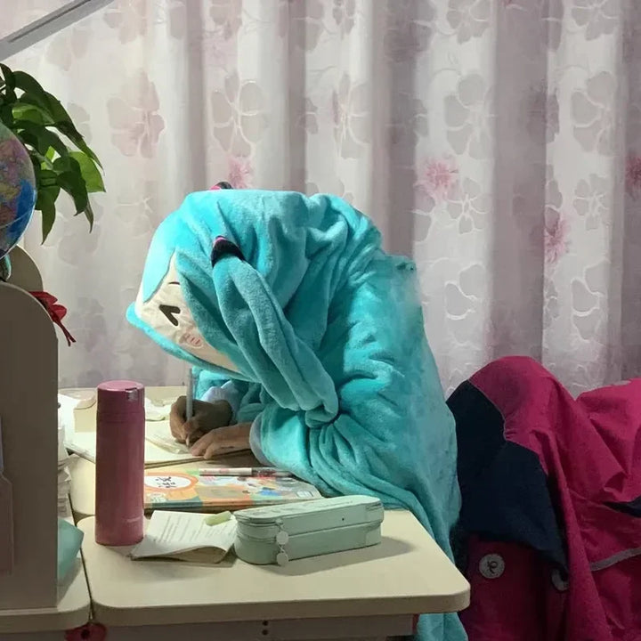 New Hatsune Miku Pajamas Cartoon Coral Velvet Pajamas Summer Winter Plush For Women Home Clothes Cloak Winter Kids Gift