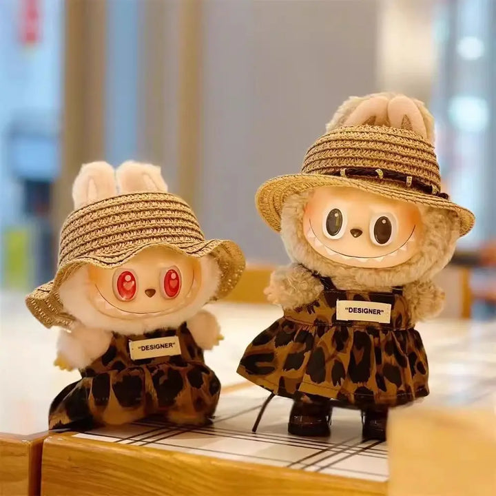 Labubu Doll Clothes Leopard Print Skirt Hat Shoes 15/17cm Plush Doll'S Clothes Labubu I II Idol Dolls Sitting Party Accessories