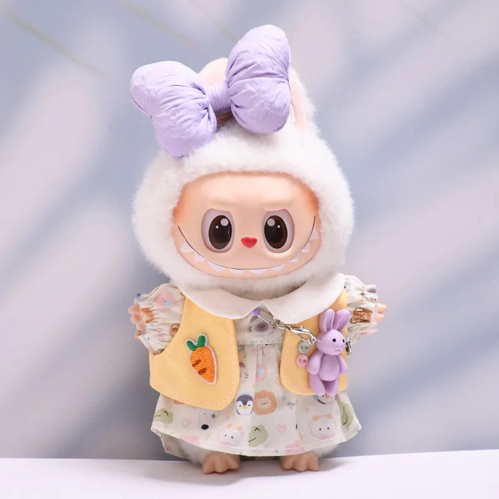 Labubu Doll Clothes Bow-Adorned Animal Print Dress Set with Rabbit Charm 17cm Plush Doll'S Clothes Labubu I II III Accessories