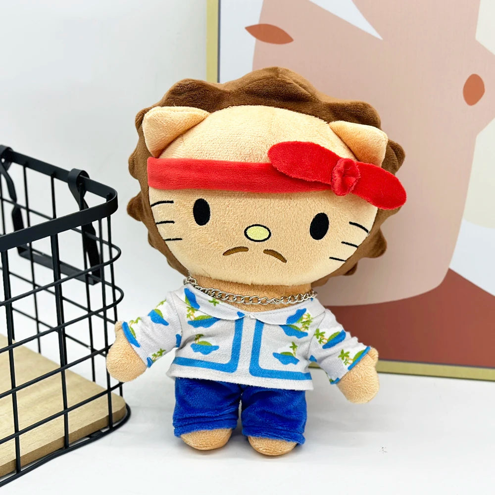 26cm Bruno Mars Hello Kitty Red Headscarf Girl With White Clothes and Blue Pants Plush Doll Figure Stuffed Toys Children Birthda