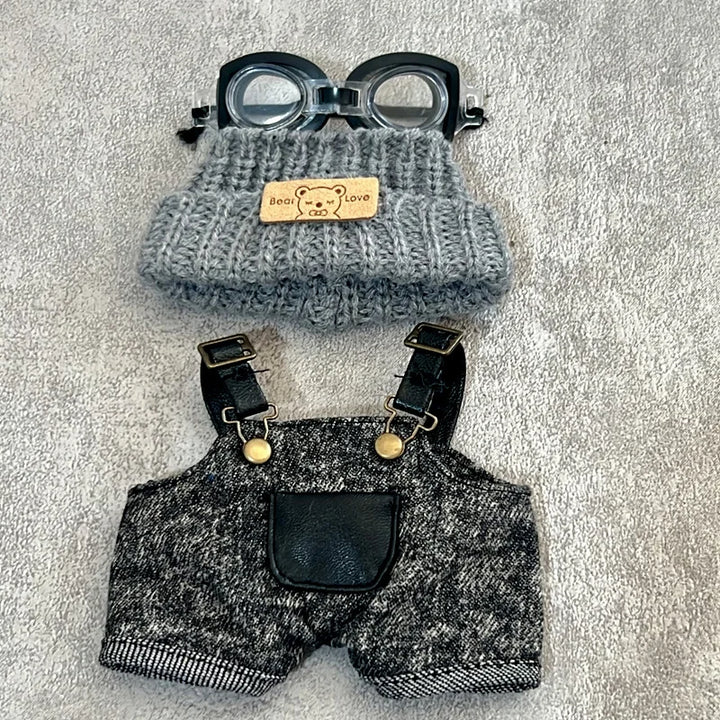 Clothes For Labubu Dolls 15/17Cm For LABUBU Sitting Party 1St 2Nd 3Rd Gen Ink-Black Overalls Set Apparel Accessories