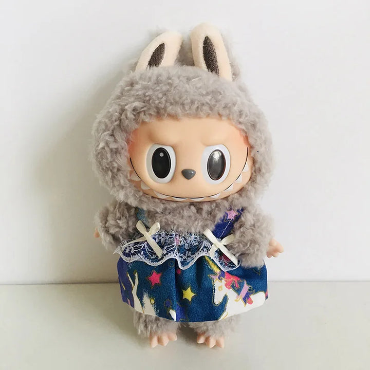 Cute Mini Plush Doll'S Fresh & Chic Sleeveless Dress 15/17cm Labubu I II III Idol Dolls Accessories For Sitting Party Clothing