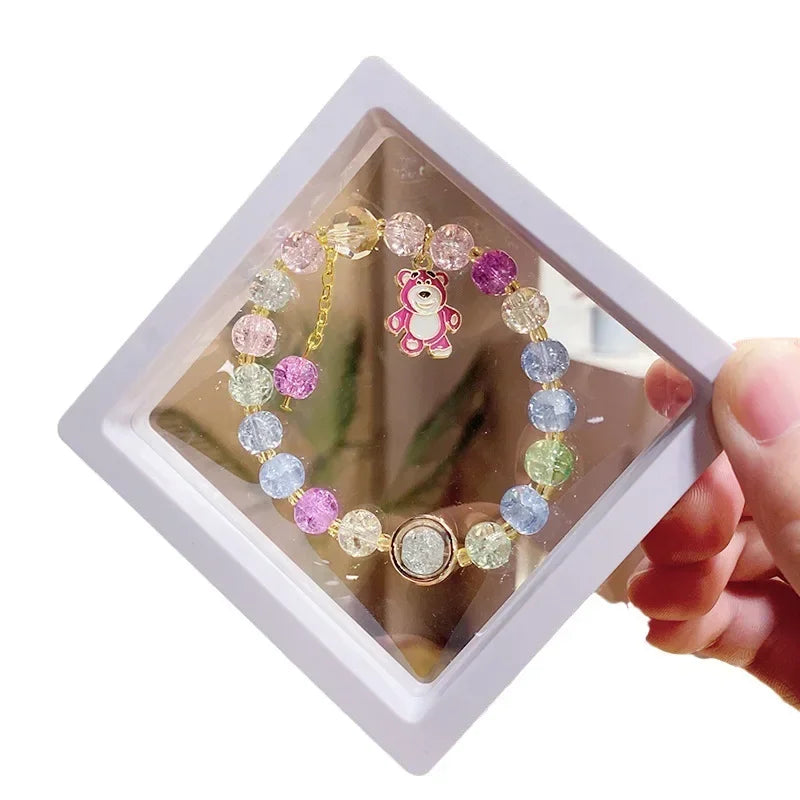 Kawaii Hello Kitty Beaded Bracelet Kuromi Cinnamoroll Lotso Colorful Cartoon Box Jewelry Girls Birthday Gift