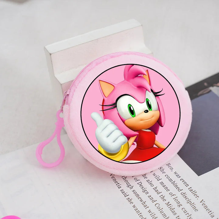 Sonics Plush Coin Zipper Purses Cute Anime Cartoon Printed Storage Bags Round Mini Wallet Anime Keychain Pouch Kid Birthday Gift