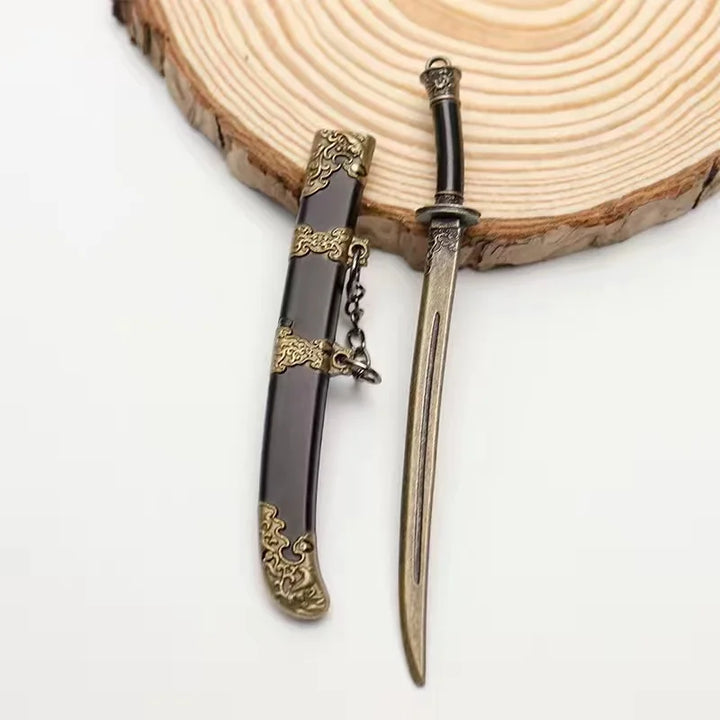 Mini Sword With Sheath China Ancient Sword Zinc Alloy Tang Hengdao Han Sword Weapon Model Keychain Pendant Cosplay Accessories