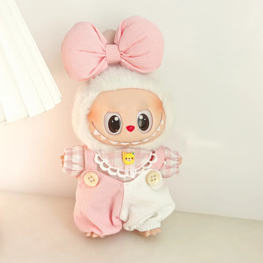 15cm/17cm Cute Mini Plush Doll Costume Dress Up Cute Sweetheart Strap Pants Accessories Straw Hat Camera Sitting Party DIY Gift