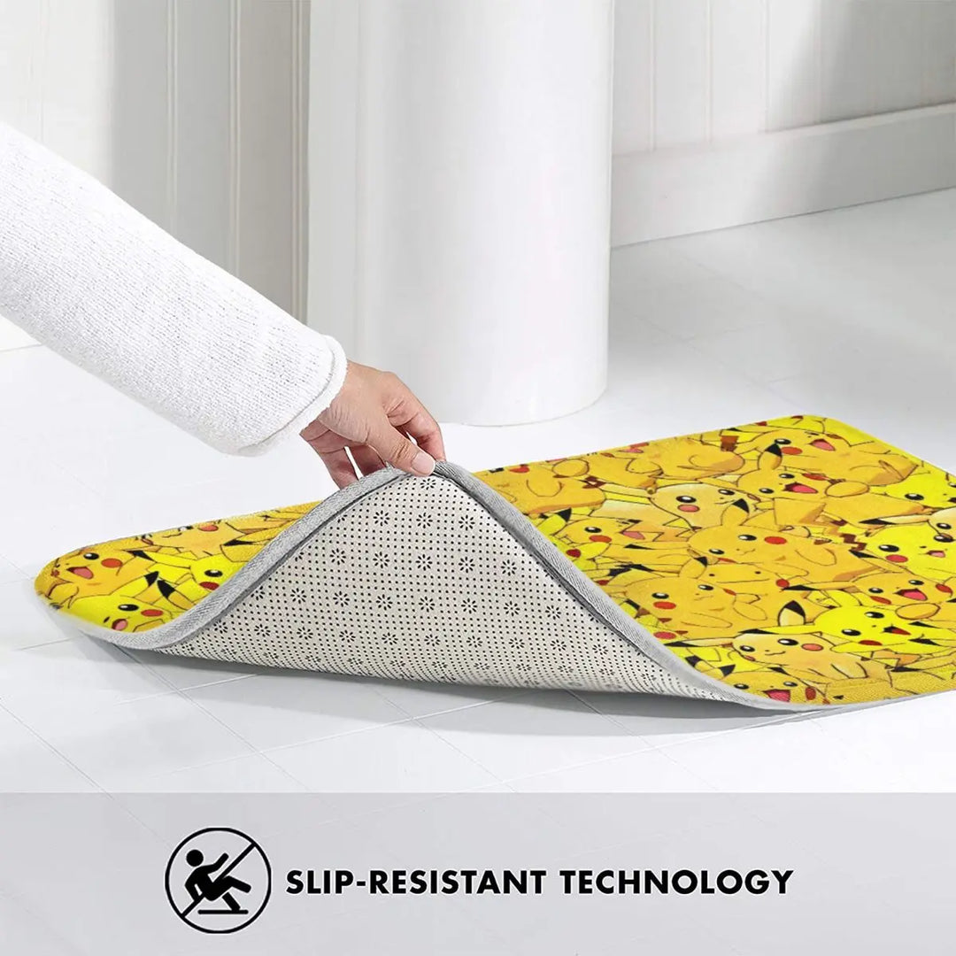 Pikachu Cartoon Anime Bathroom Rugs Mat Extra Soft and Absorbent Pokemon Bath Rugs Mats Carpet Non-Slip for Shower Tub