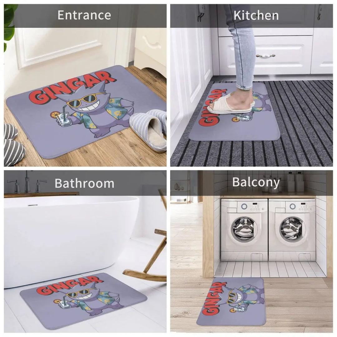 Gengar On Vacation Bathroom Rugs Mat Water Absorbent Pokemon Bath Rugs Mats Carpet Non-Slip for Entrance Door Doormat