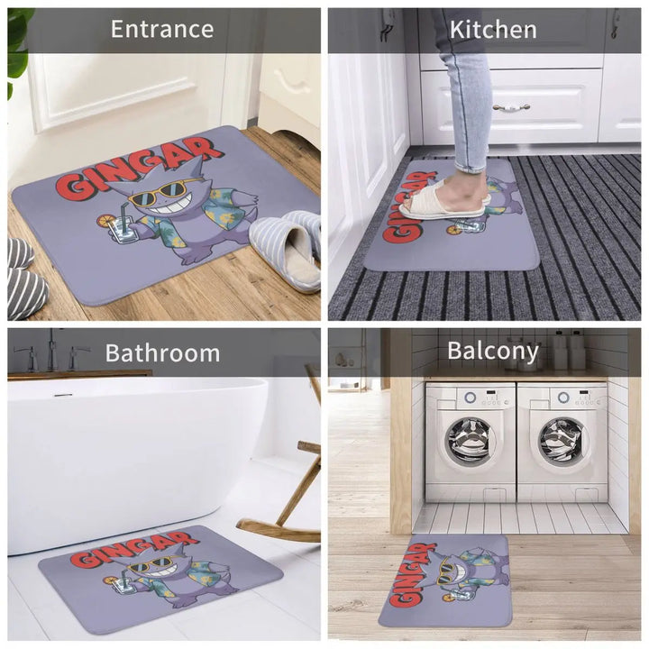 Gengar On Vacation Bathroom Rugs Mat Water Absorbent Pokemon Bath Rugs Mats Carpet Non-Slip for Entrance Door Doormat
