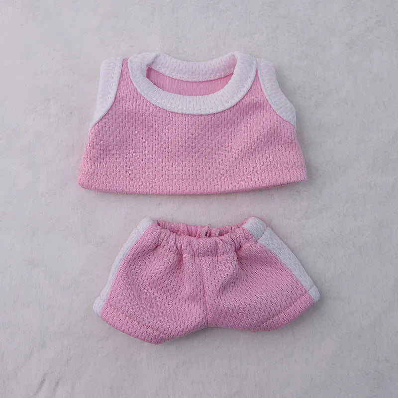 15/17cm Labubu Basketball Jersey Set Vinyl Doll Clothes with Hoop Charm Sitting Party Sports Theme Plush Dress-Up Toy Outfit