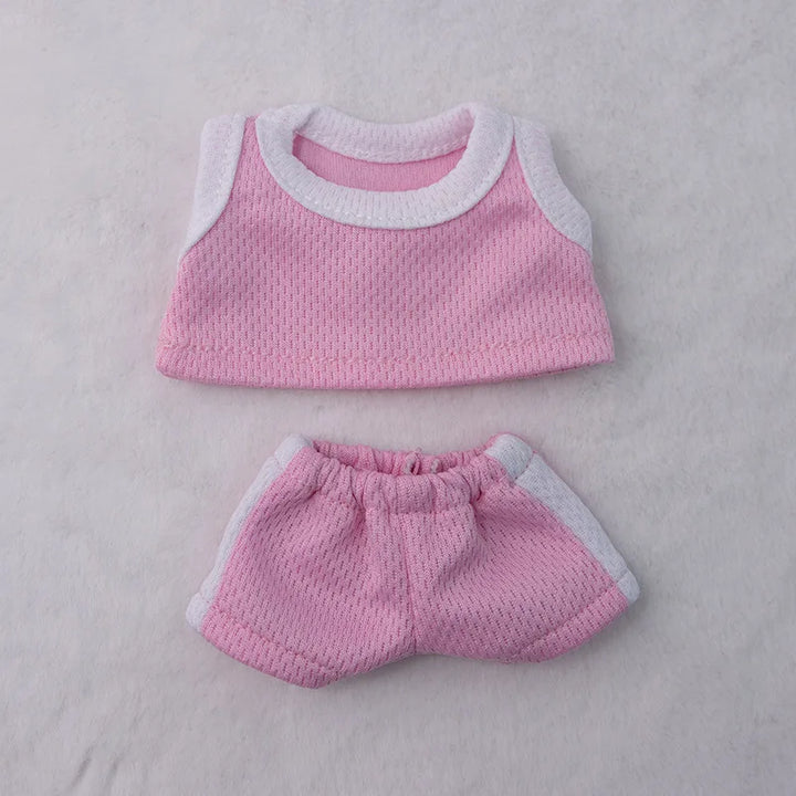 15/17cm Labubu Basketball Jersey Set Vinyl Doll Clothes with Hoop Charm Sitting Party Sports Theme Plush Dress-Up Toy Outfit