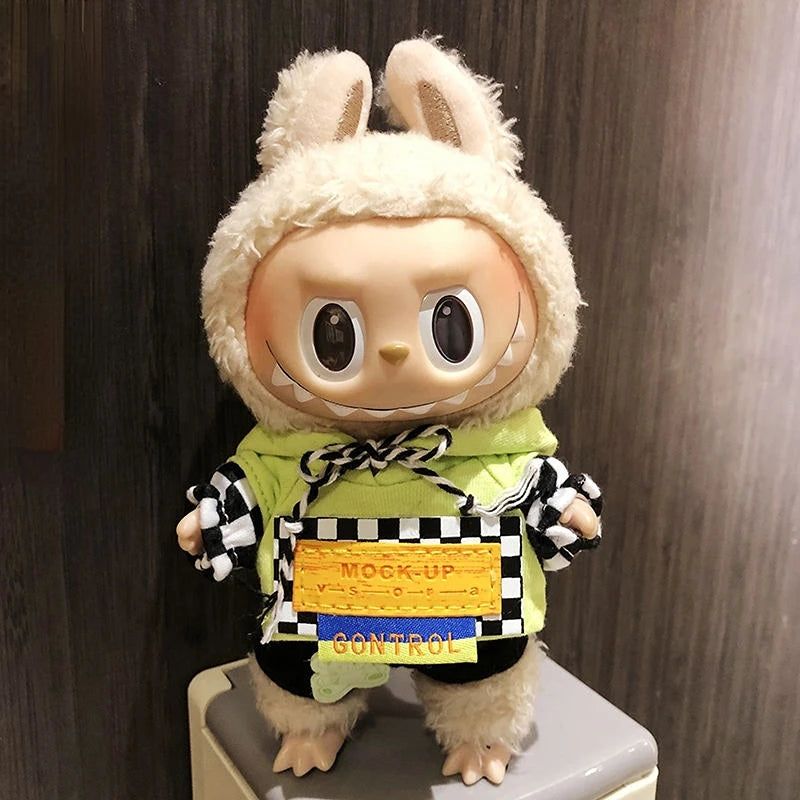 Cool Mini 17cm Labubu Clothes Plush Hoodie Idol Dolls Jumpsuit Fashion Clothing for Korea Kpop Exo Fans Overalls Accessories