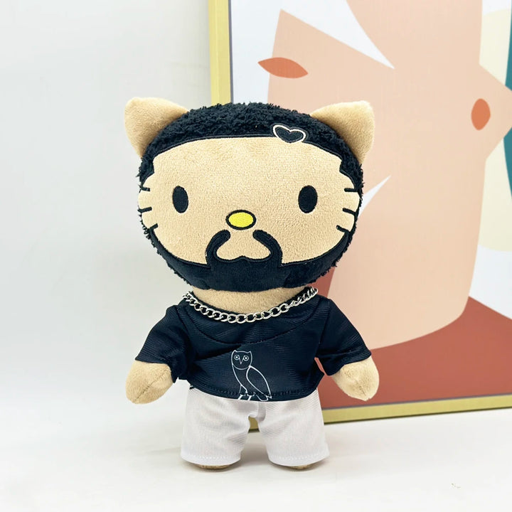 24cm Drake Hello Kitty Plush Doll with Black Casual Suit Plush Doll Figure Stuffed Toys Cute Boys Girls Fans Collect Gift