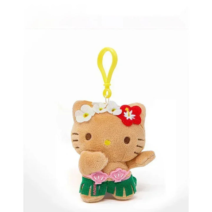 Anime Sanrio Hello Kitty Kuromi Plush Dolls Filled Keychain Dark Skin Hawaiian Series Cartoon Plush Toys Bag Pendant Charms