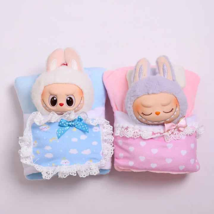 15/17cm Labubu 1st-3rd Gen Pendant Set: Doll Clothing, Mini Bed, Sleeping Bag, Pillow & Quilt Accessories