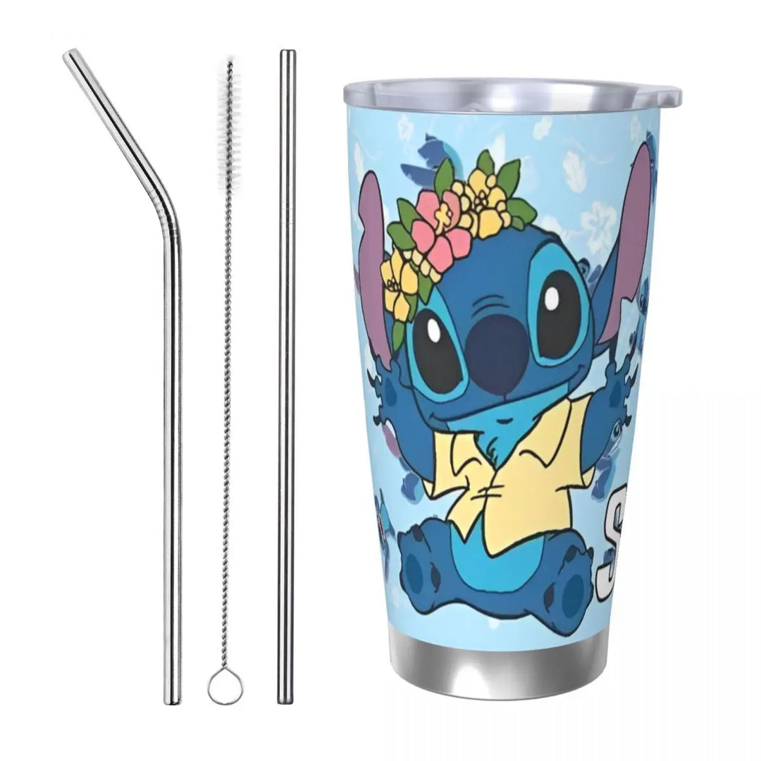 Cartoon Stitch Anime Tumbler Vacuum Insulated Thermal Cup with Lid Straw Double Wall Mugs Water Bottle, 20oz